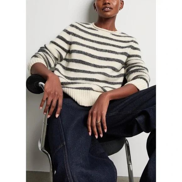 Alex Mill Raya Striped Sweater in White/Ash, Size M - Picture 4 of 9